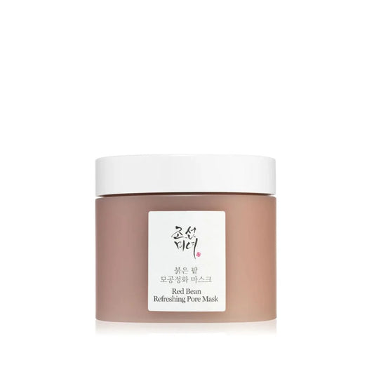 Pot du masque purifiant Beauty of Joseon Red Bean Refreshing Pore Mask. Design minimaliste avec un pot de couleur terre cuite et un capot blanc, formulé à base de haricot rouge de Haenam.