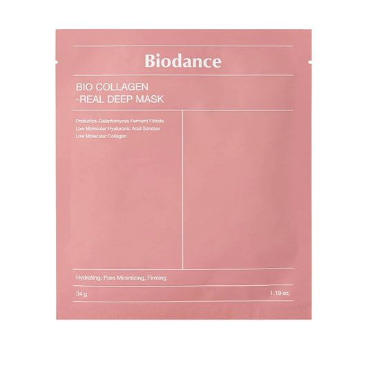 Sachet du masqueBIO COLLAGEN REAL DEEP MASK de chez BIODANCE. Packaging Rose clair. Image sur fond blanc.
