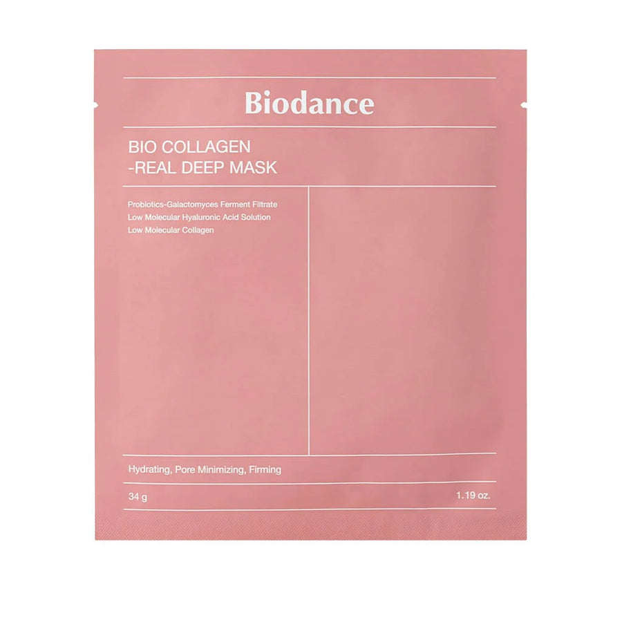 Sachet du masqueBIO COLLAGEN REAL DEEP MASK de chez BIODANCE. Packaging Rose clair. Image sur fond blanc.