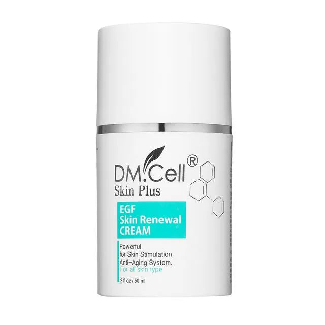Flacon airless de crème régénératrice DM.Cell EGF Skin Renewal Cream, 50ml, soin cosméceutique coréen aux facteurs de croissance pour le renouvellement cellulaire et l'anti-âge profond.