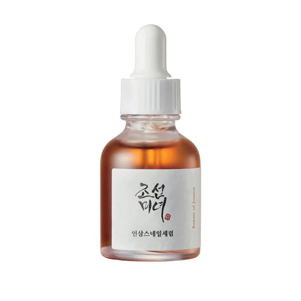 Sérum au Riz & Alpha Abrutin de Beauty Of Joseon, flacon en verre orangé avec une pipette sur fond blanc épuré.