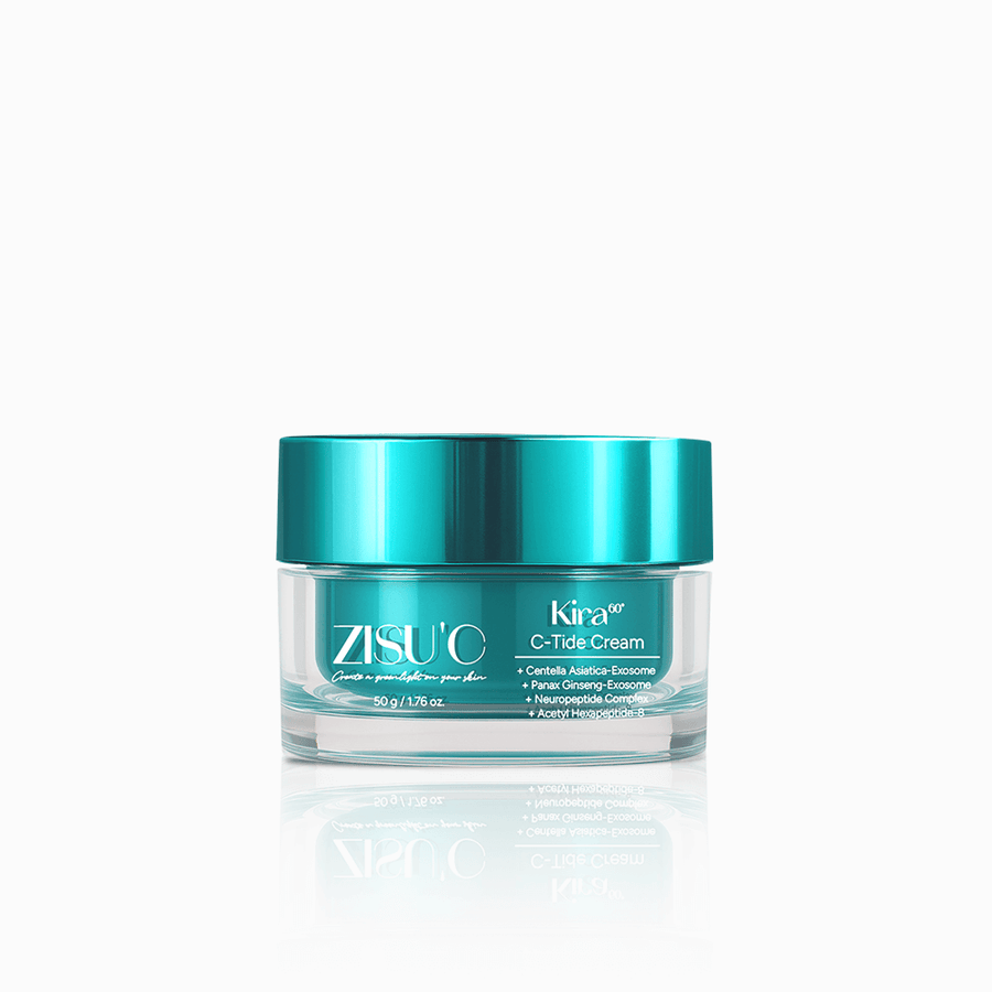Pot en Verre Bleu Et Transparent de la crème Kira C-Tide Cream de la marque ZISU’C sur fond blanc.