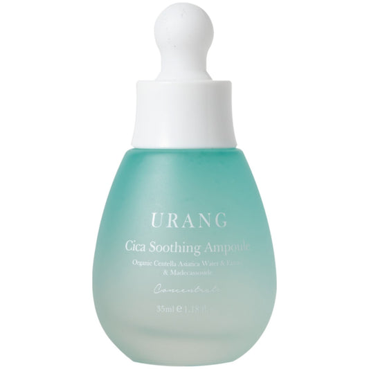 Urang cica soothing ampoule dans son packaging en verre sur fond blanc